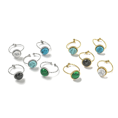 304 открытые манжеты из нержавеющей стали, Кольца на круглые пальцы с синтетическим малахитом и бирюзой для женщин и мужчин