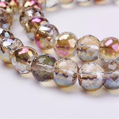 Electroplate Glass Beads Strands, Half Rainbow Plated, Faceted Rondelle