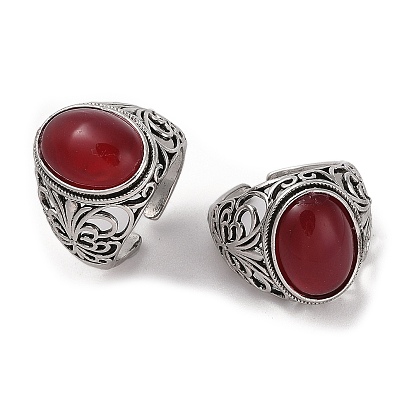 Oval Resin Finger Ring, Alloy Wide Open Cuff Rings, Antique Silver, Cadmium Free & Lead Free