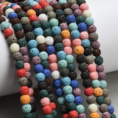 Синтетические бусины из лавы, окрашенные, гладкий круглый