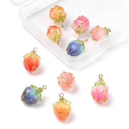 10Pcs 5 Colors Handmade Flower Pendants, with Brass Peg Bails and Glass Micro Beads, Bud, Golden