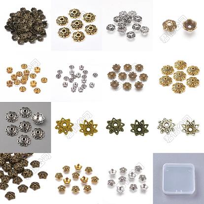 300pcs 15 styles de capuchons de perles en forme de fleur en alliage de style tibétain, sans cadmium et sans plomb