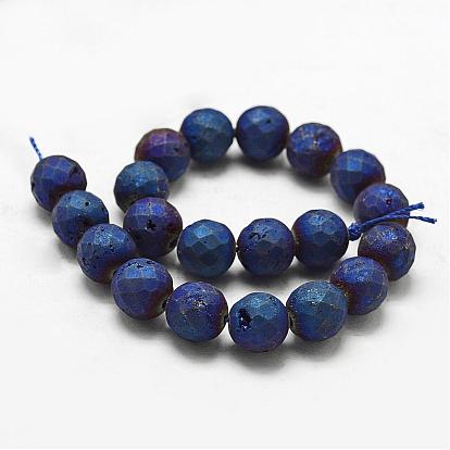 Perles de cristal de géode druzy naturelles électroplaquées, ronde, facette, teint