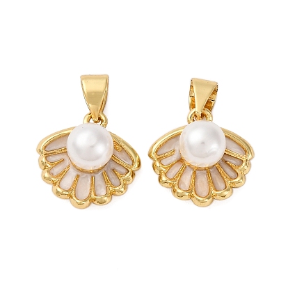 Латунь эмаль прелести, подвески в форме ракушек, с абс пластмассовой имитационной жемчужиной, без кадмия и без свинца, стойки покрытие, долговечный