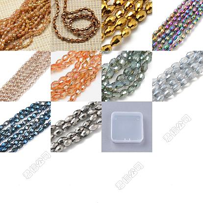 500pcs 10 couleurs galvanoplastie perles de verre, plein plaqué, facette, ovale