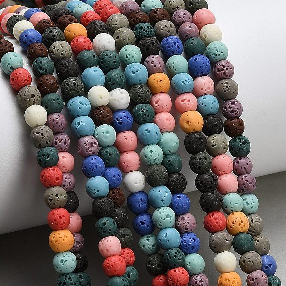 Синтетические бусины из лавы, окрашенные, гладкий круглый