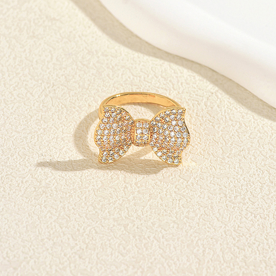 Brass Micro Pave Cubic Zirconia Finger Rings for Women for Women, Bowknot