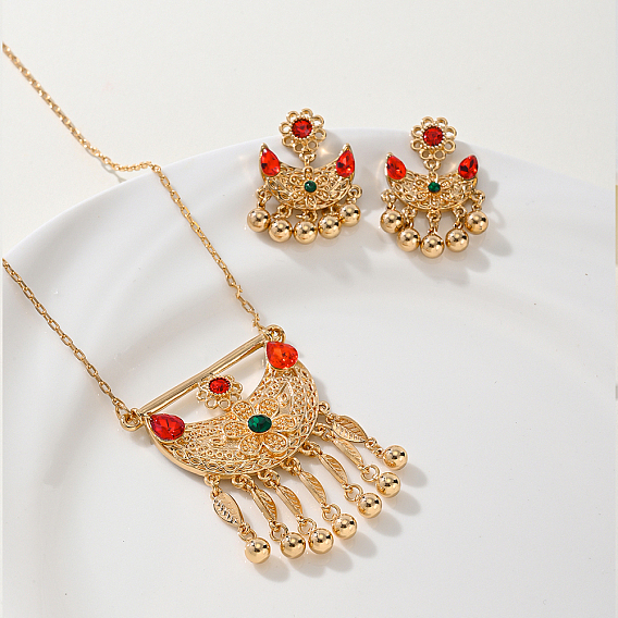 Комплекты серег и ожерелий из сплава кубического циркония в форме полумесяца с кисточками для женщин