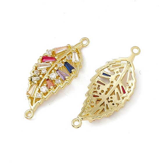 Brass Pave Colorful Cubic Zirconia Connector Charms, Leaf Links