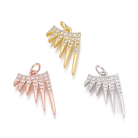 Brass Micro Pave Clear Cubic Zirconia Pendants, Long-Lasting Plated, With Jump Rings