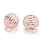 Iron Wrap-around Spiral Bead Cages, with Glass Beads, Round, 10x12mm, Hole: 3mm