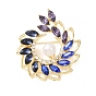 Alloy Rhinestone Lapel Pin Brooches, Flower, with Plastic Pearl, Golden