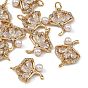 SHEGRACE Brass Pave Clear Cubic Zirconia Pendants, with ABS Imitation Pearl, Ginkgo Leaf Charms, Cadmium Free & Nickel Free & Lead Free, Long-Lasting Plated