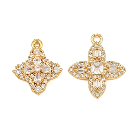 Brass Micro Pave Clear Cubic Zirconia Pendants, Flower Charms