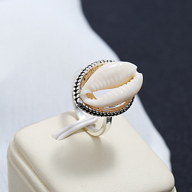 Natural Shell Ocean Conch Finger Rings, Alloy Finger Rings for Unisex