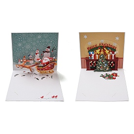 Rectangle 3D Pop Up Paper Greeting Card, with Envelope, Christmas Day Invitation Card