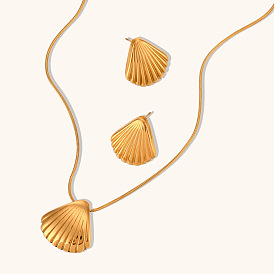 Chic Stainless Steel Seashell Pendant Necklace and Earrings Set for Women