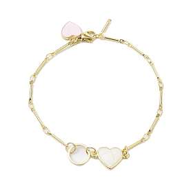Peach Heart Alloy Enamel Link Bracelets, Brass Bar Link Chain Bracelets for Women