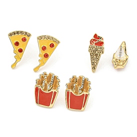 Pizza French Fries Ice Cream Alloy Rhinestone Stud Earrings, Food Enamel Earrings for Women