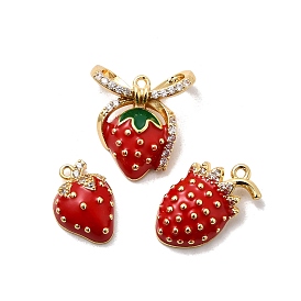Латунные микро проложить кубического циркония подвески, клубника, с эмалью, реальный 18 k позолоченный