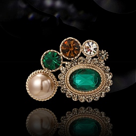 Овальные броши из сплава с разноцветными стразами для рюкзака, с имитацией жемчужина бисера