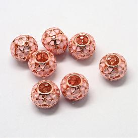 Alloy Enamel European Beads, Large Hole Beads, Rondelle with Flower