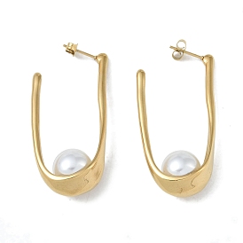 Pearl 304 Stainless Steel  Stud Earrings, Oval