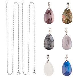 Unicraftale DIY Pendant Necklaces Making Kits, Including Natural Gemstone Pendants, 304 Stainless Steel Necklace Making, Teardrop
