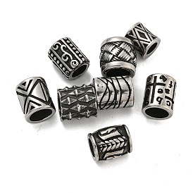 Column 304 Stainless Steel European Beads, Large Hole Beads, Antique Silver