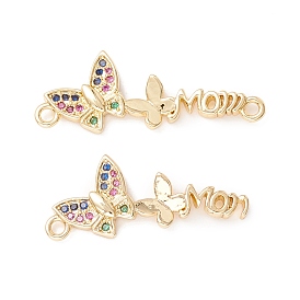 Brass Micro Pave Colorful Cubic Zirconia Links Connectors, Butterfly