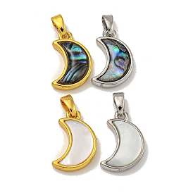 Rack Plating Brass Natural Shell Pendants, Moon