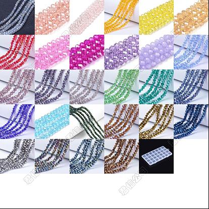 3080Pcs 28 Style Electroplate Glass Beads Strands, Faceted, Rondelle, Pearl Luster & Full Plated & AB Color Plated & Transparent