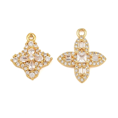 Brass Micro Pave Clear Cubic Zirconia Pendants, Flower Charms