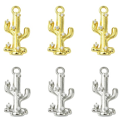 8 шт 2 цвета кулоны из латуни, микропаве, циркония, кактус прелести, стойки покрытие, долговечный, без свинца и без кадмия