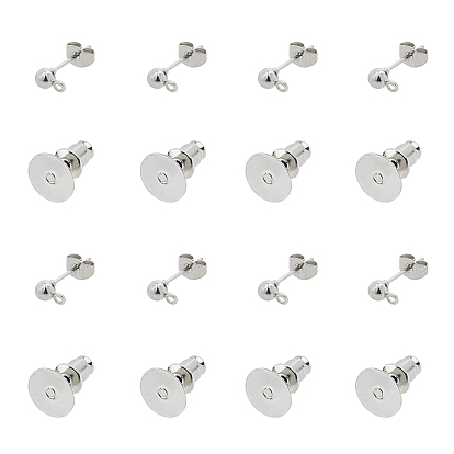 Unicraftale DIY Earring Making, with Iron Ball Stud Earring Findings, Flat Round Blank Peg Stud Earring Settings and Ear Nuts