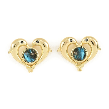 Латунь эмаль подвески, сердце с подвесками в виде дельфинов