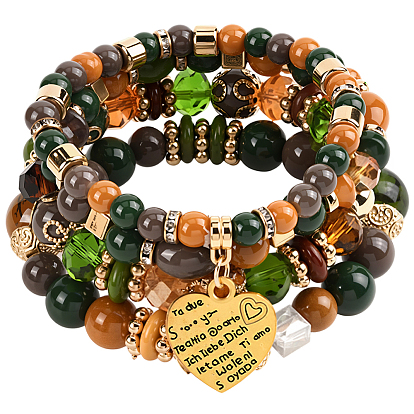 1 наборы браслетов из дерева и бусин в стиле бохо для женщин, с акриловой и сплавной фурнитурой