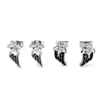 Star Wing 316 Surgical Stainless Steel Pave Clear Cubic Zirconia Stud Earrings for Women Men
