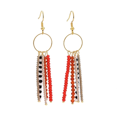 Natural Red Agate & Glass Seed Beaded Tassel Earrings,  Dangle Earrings for Women