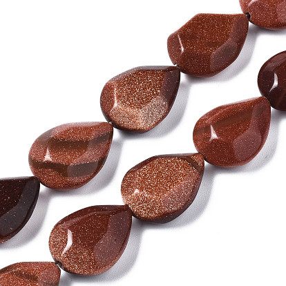 Synthetic Goldstone Beads Strands, Faceted, Teardrop
