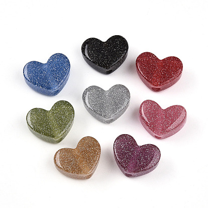 Прозрачный бисер cmолой, сердце, с блеском порошок