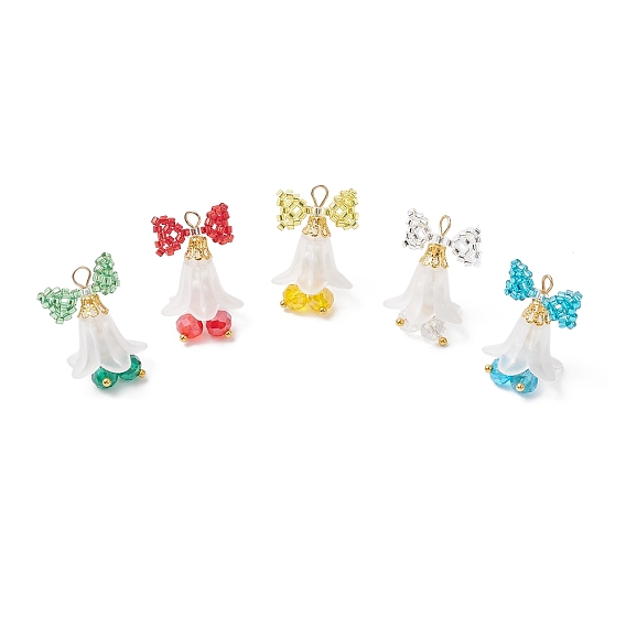 Колокольчик из стеклянного бисера с подвесками-бантиками, с медной проволокой, золотой свет