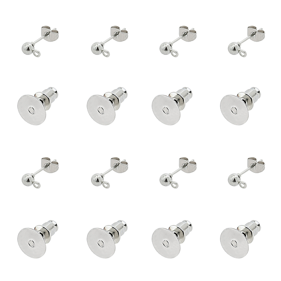 Unicraftale DIY Earring Making, with Iron Ball Stud Earring Findings, Flat Round Blank Peg Stud Earring Settings and Ear Nuts