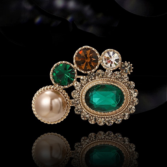 Овальные броши из сплава с разноцветными стразами для рюкзака, с имитацией жемчужина бисера