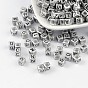 Acrylic Beads, Metallic Plated, 26 Letters Mixed, Cube, 6x6x6mm, Hole: 3mm