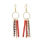 Natural Red Agate & Glass Seed Beaded Tassel Earrings,  Dangle Earrings for Women