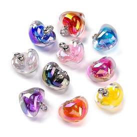 AB Color Resin Heart Pendants, Ball inner Charms with Platinum Plated Alloy Loops