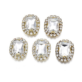 Sew on Rhinestone, Transparent Glass Rhinestone, with Brass Prong Settings, Faceted, Rectangle