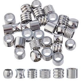 Dicosmeti 36 шт. 6 стили 304 европейские бусины из нержавеющей стали, бусины с большим отверстием, бусины, колонка