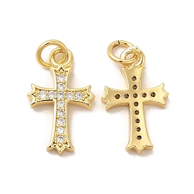 Rack Plating Brass Micro Pave  Cubic Zirconia Pendants, with Jump Rings, Cadmium Free & Lead Free, Long-Lasting, Cross